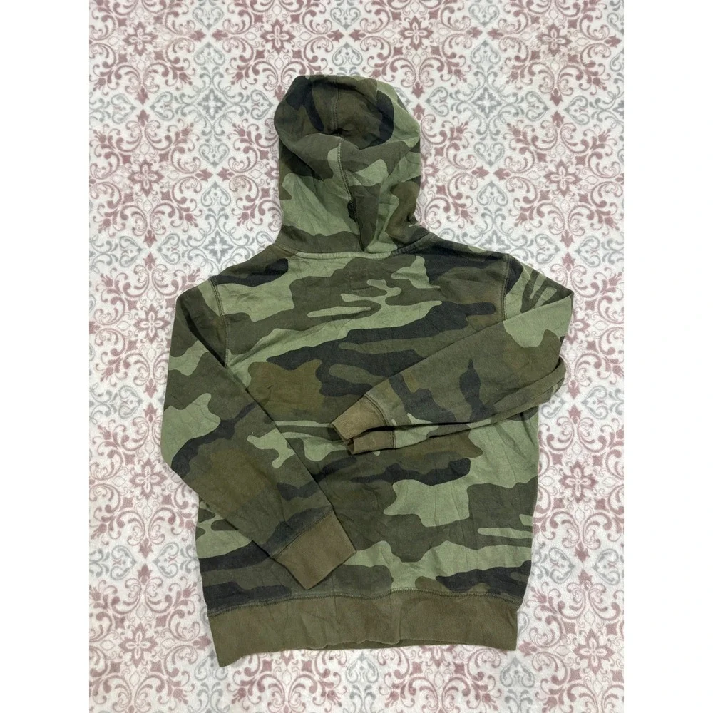 GAP Kids Camouflage Logo Pullover Hoodie Green Camo Fleece Sweatshirt Size M 8-9
